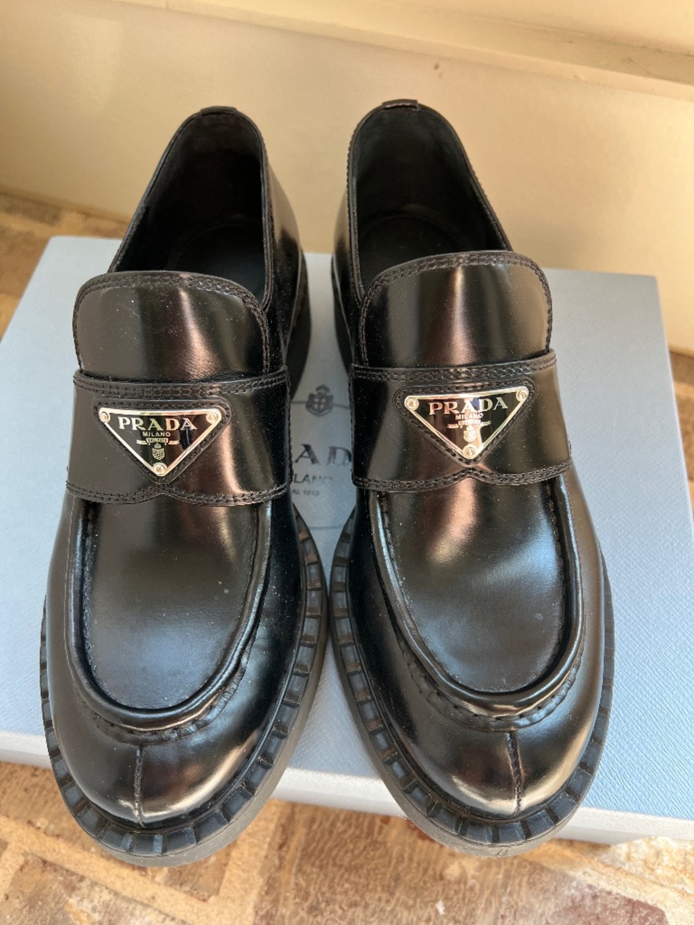 Prada Triangle Logo Patent Leather Loafer